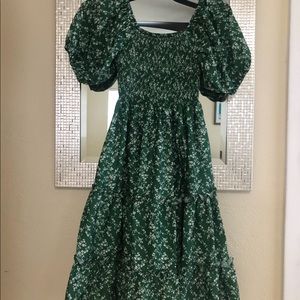 Beautiful green and white floral smocked dress